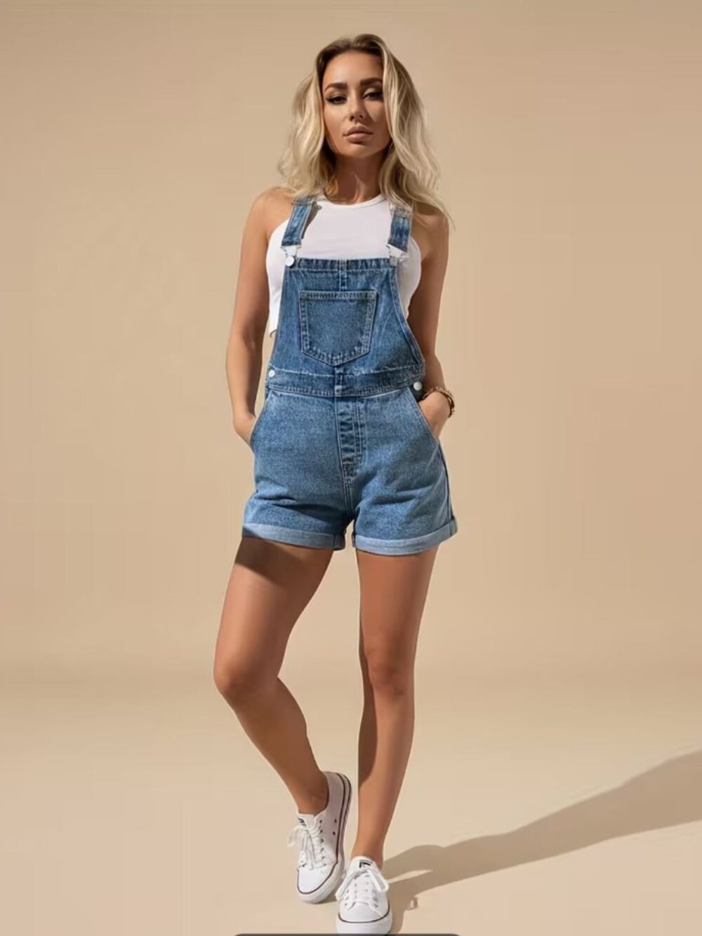 NWT Denim Light Wash Distressed Jean Romper Overall Casual Shorts with Pockets